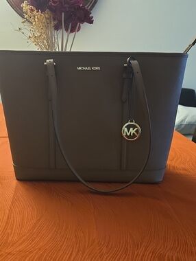 Michael Kors Jet Set Dark Brown Leather Tote with MK Charm
